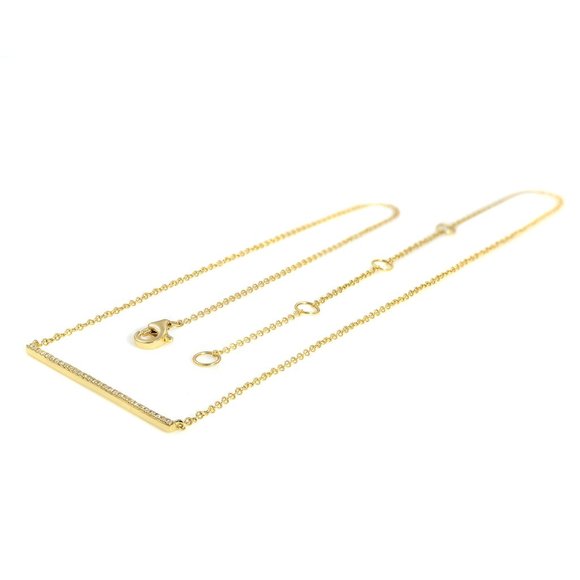 Pave Diamond Horizontal Bar Pendant Necklace 14K Yellow Gold 0.08cttw - Picture 3 of 6